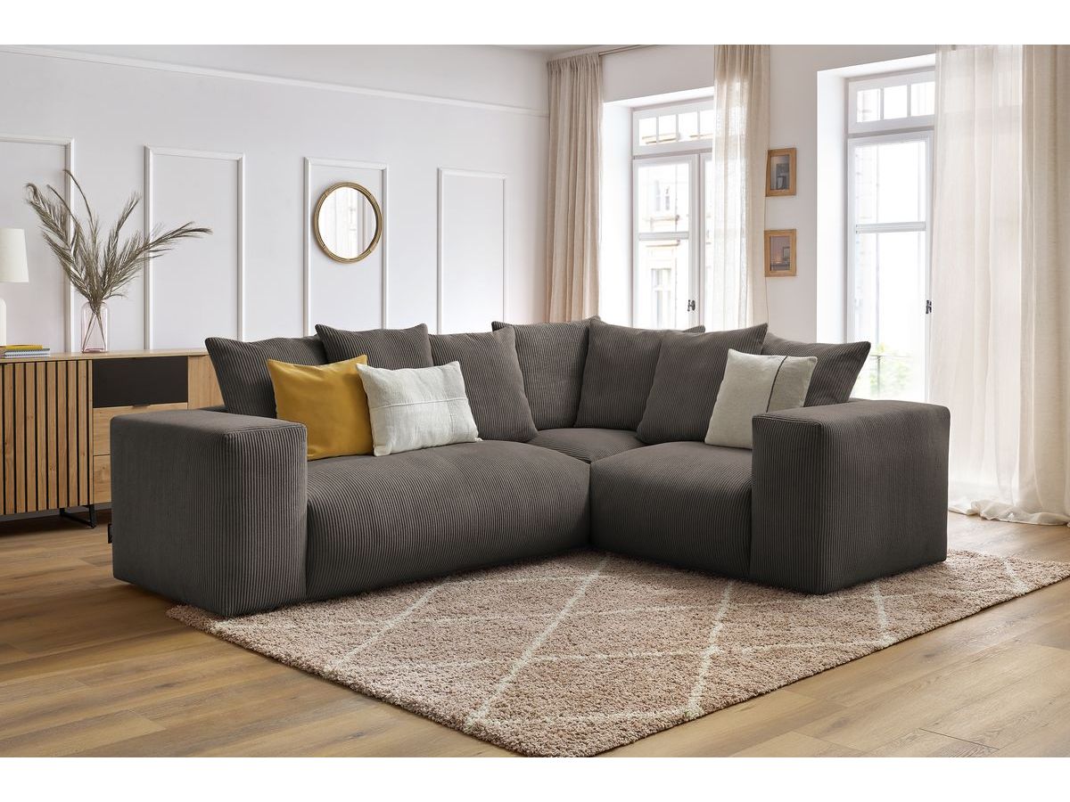 Bobochic Voltaire Ecksofa 268 × 214 cm Cordsamt Taupe Ecke rechts