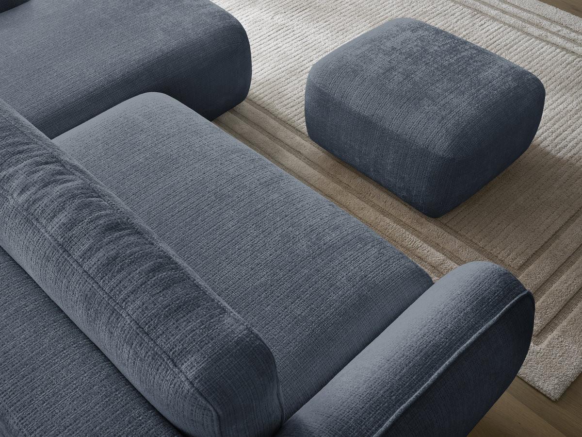 Bobochic Denise Ecksofa mit Schlaffunktion und Bettkasten und Pouf 258 × 160 cm Strukturstoff Dunkelblau Ecke rechts
