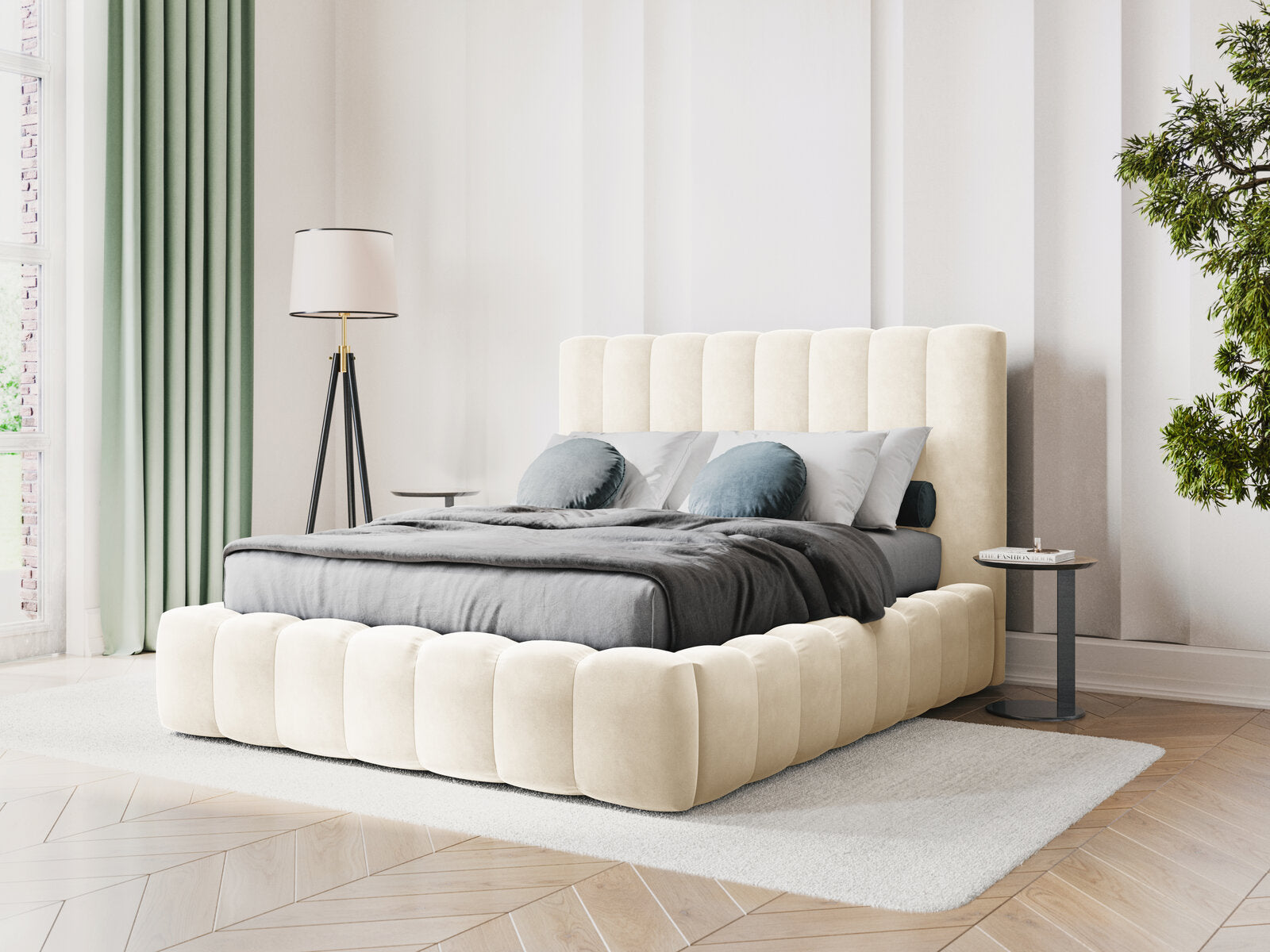 Micadoni Bett Kelp Samt Bluvel Helles Beige 140x200