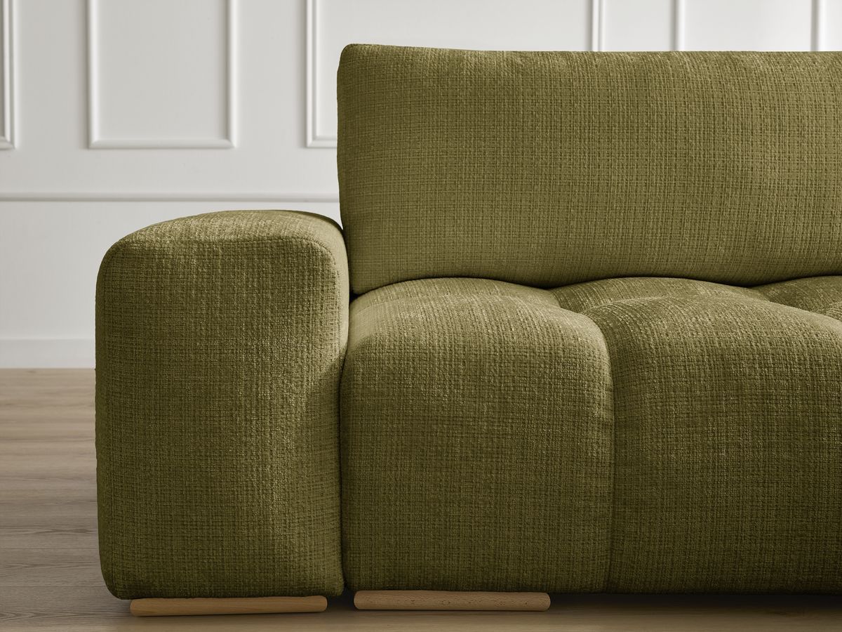 Bobochic Anakin Ecksofa mit Schlaffunktion und Bettkasten und Pouf, 2 Kissen Strukturstoff Grün