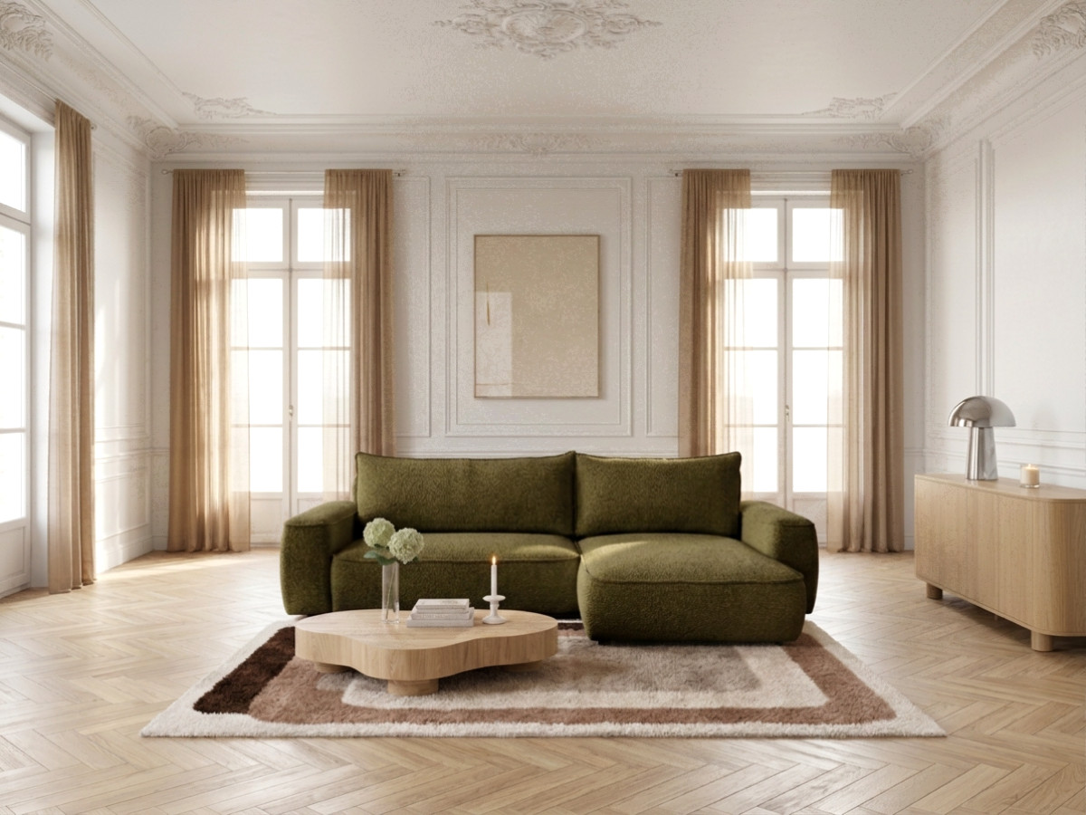 Bobochic Honore Ecksofa mit Schlaffunktion und Bettkasten Chenille Grün