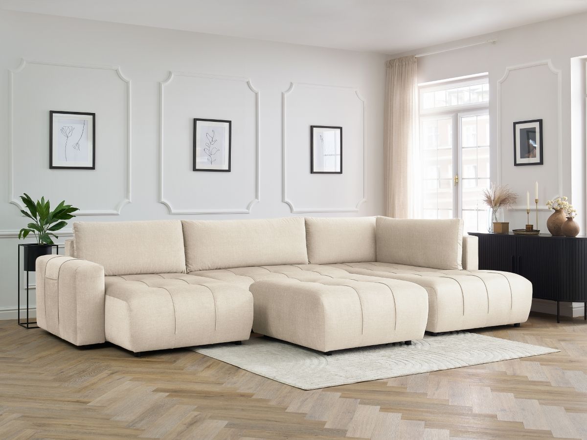 Bobochic Arsene Wohnlandschaft mit Pouf Samt Beige Ecke links