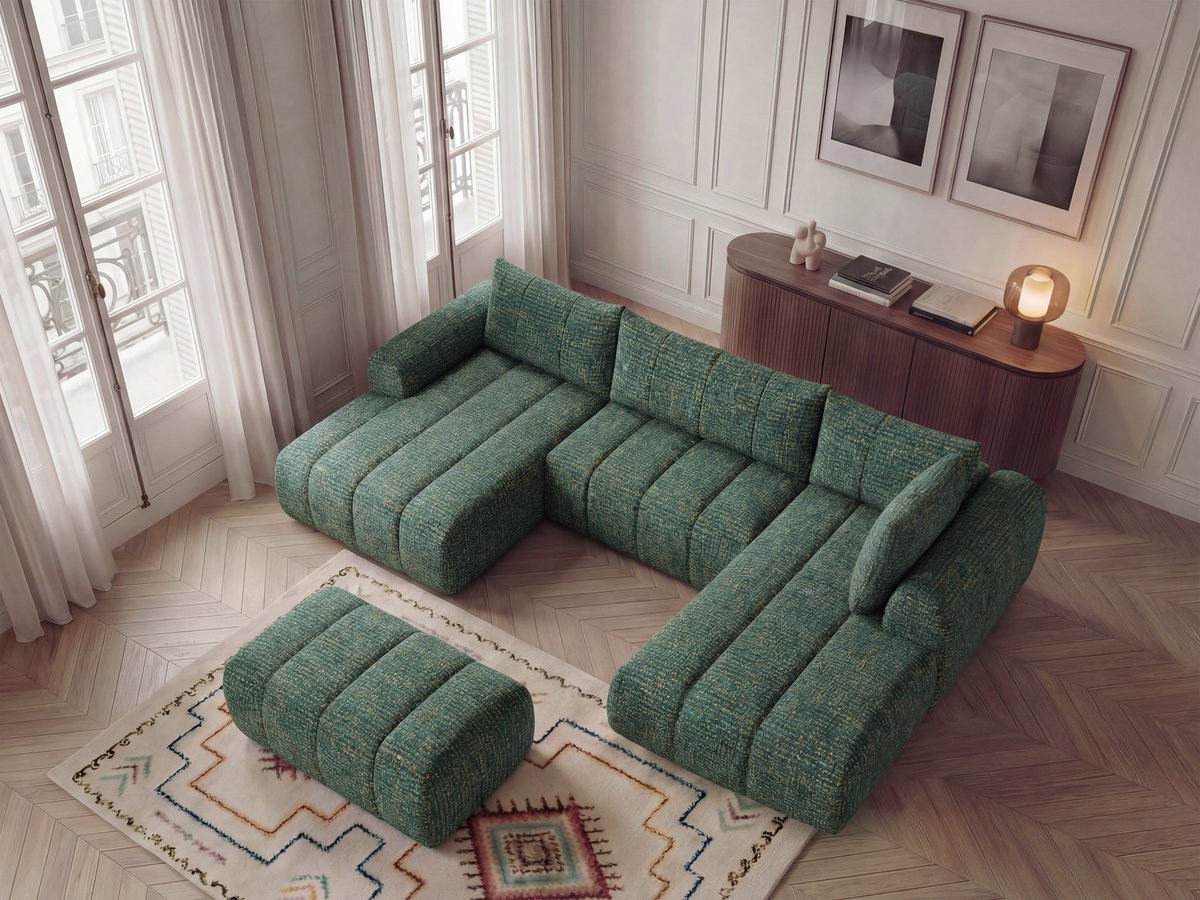Bobochic Nesty Wohnlandschaft mit Pouf Melange-Stoff Dunkelgrün Ecke links