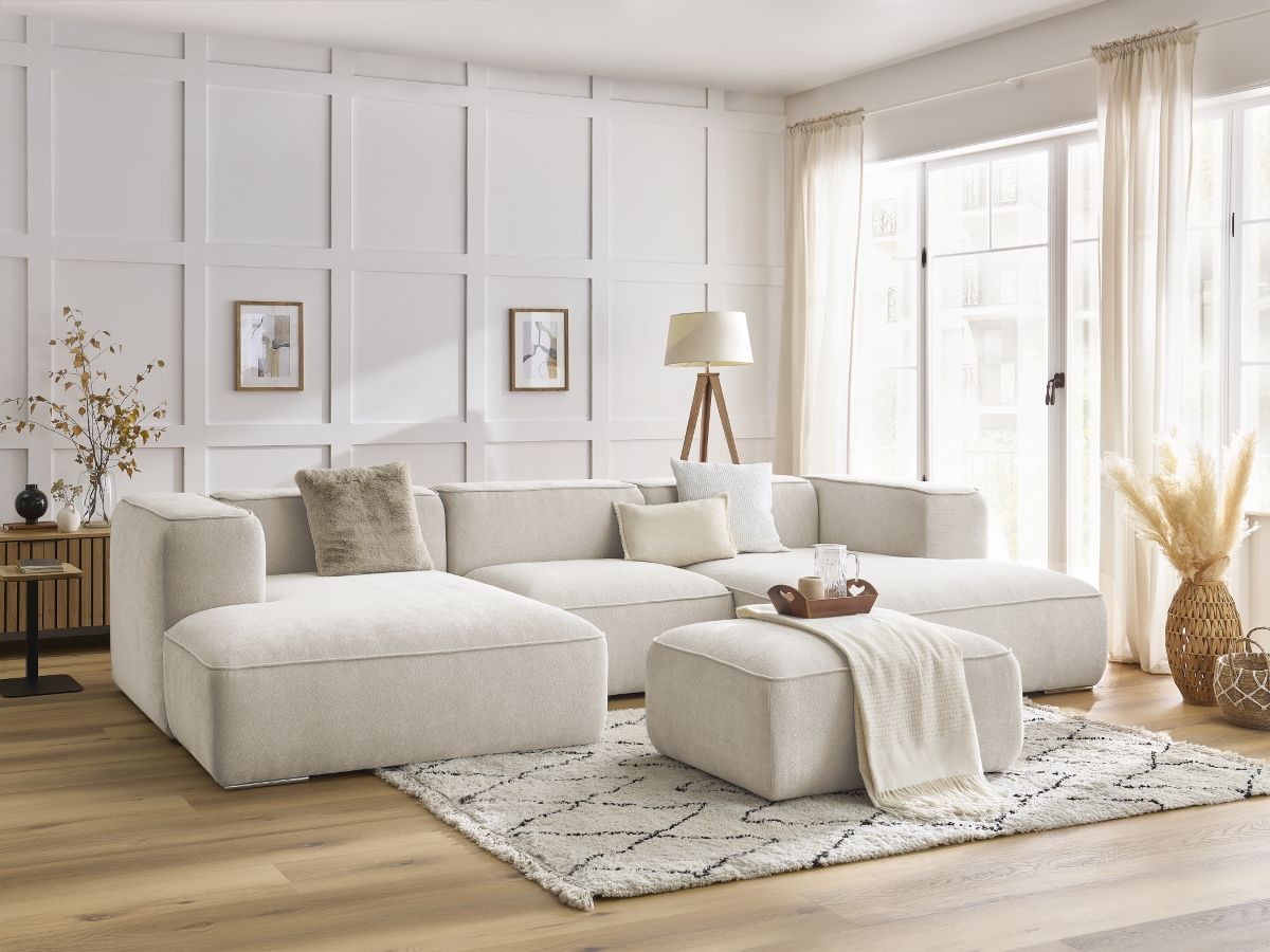 Bobochic Zephyr Wohnlandschaft mit Pouf Strukturstoff Weiß