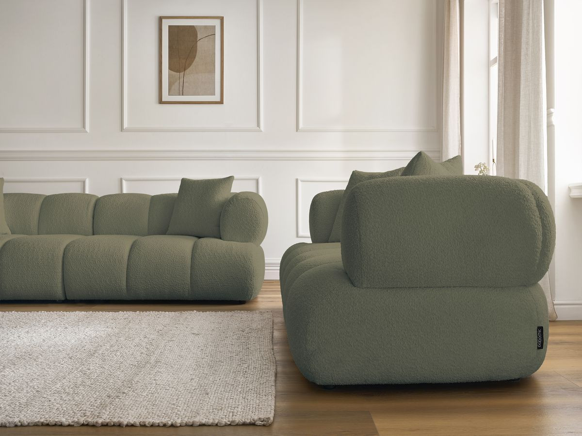 Bobochic Pamira Sofa 5-Sitzer Bouclé-Stoff Grün