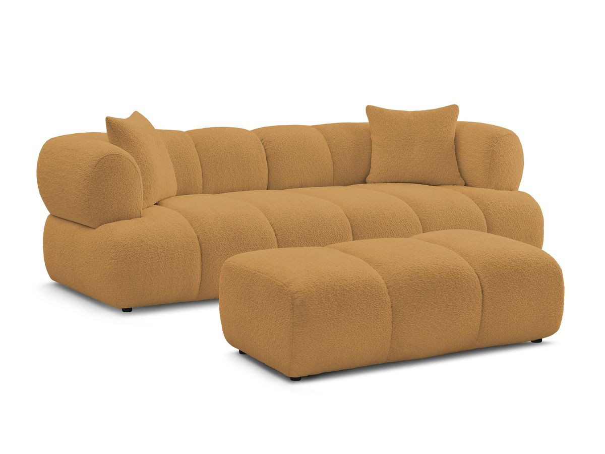 Bobochic Pamira Sofa 3-Sitzer mit Pouf Bouclé-Stoff Gelb
