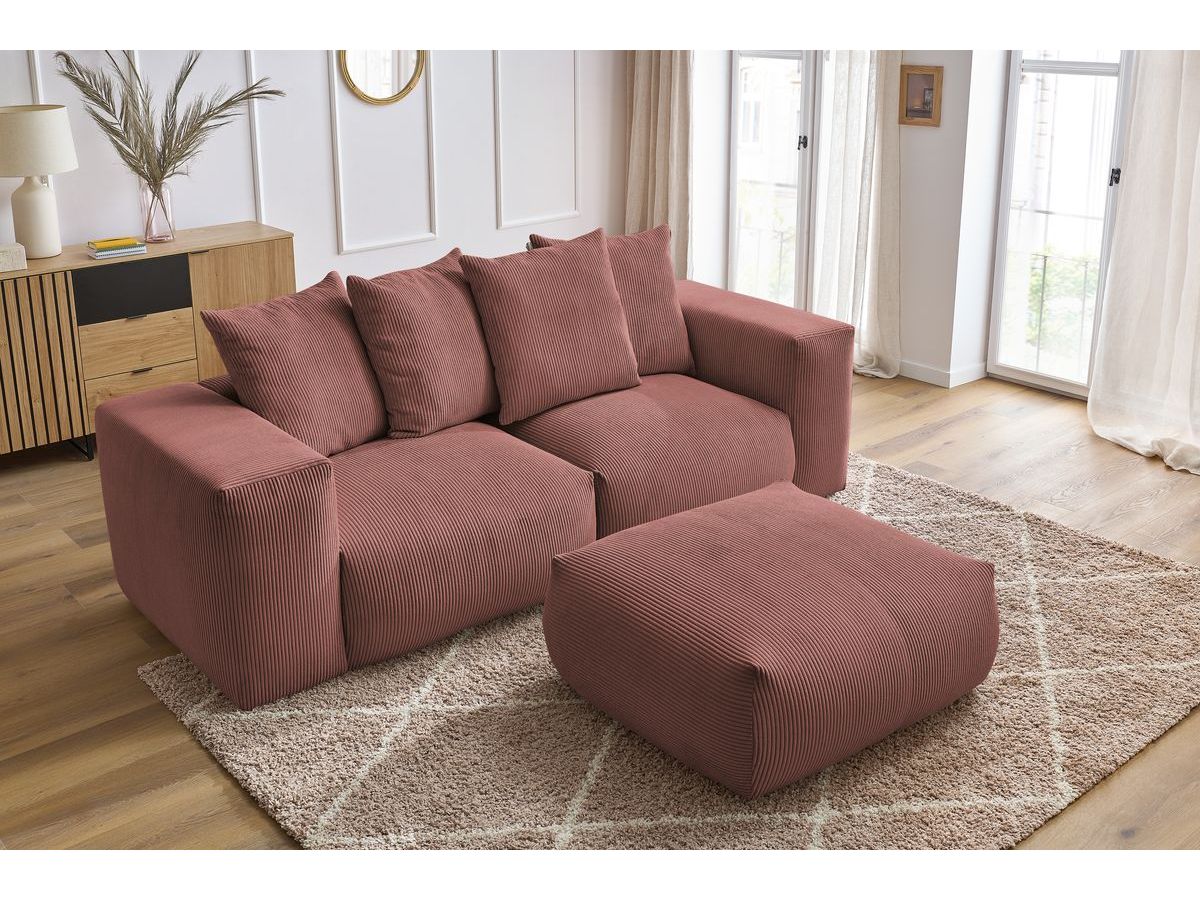 Bobochic Voltaire Sofa 4-Sitzer mit Pouf 248 × 100 cm Cordsamt Rosa