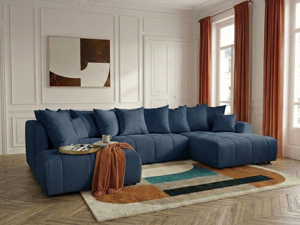 Bobochic Roxelane Wohnlandschaft Melange-Stoff Dunkelblau Ecke rechts