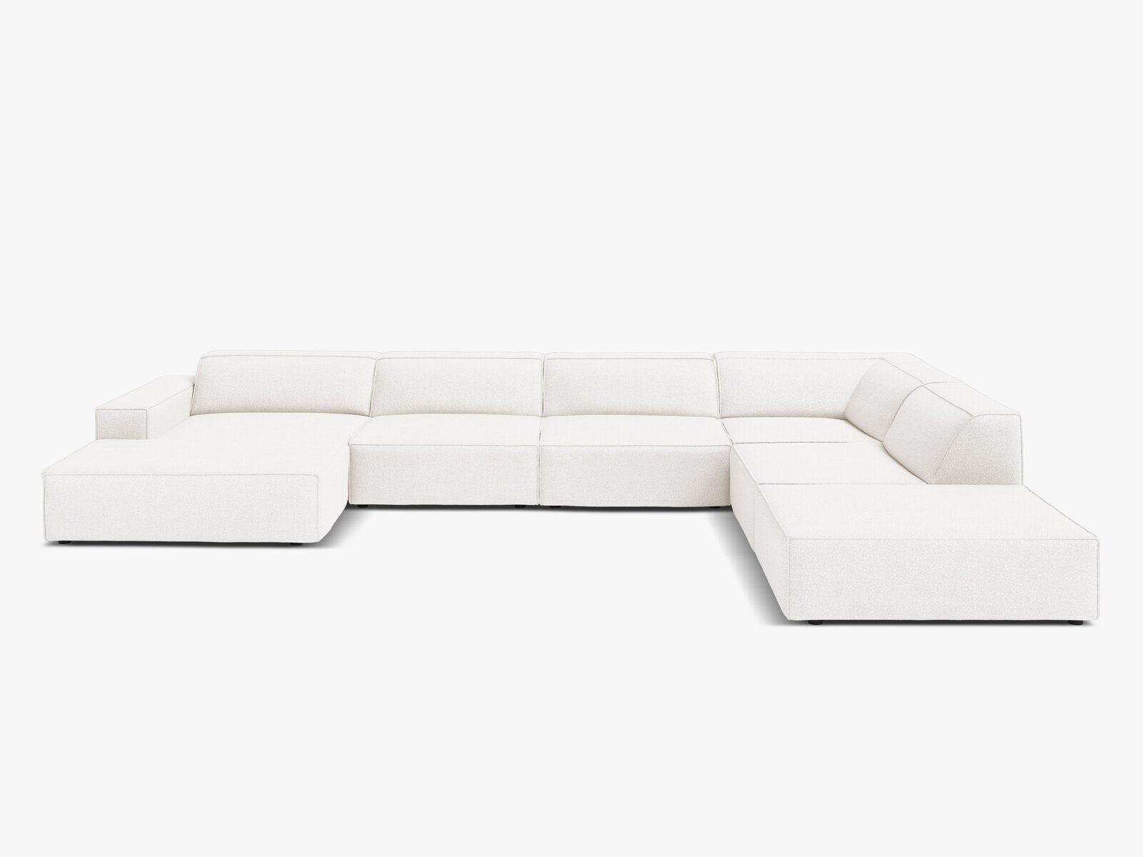 Micadoni Panorama-Ecksofa Jodie 7-Sitzer Rechts Boucle Baloo Weiß