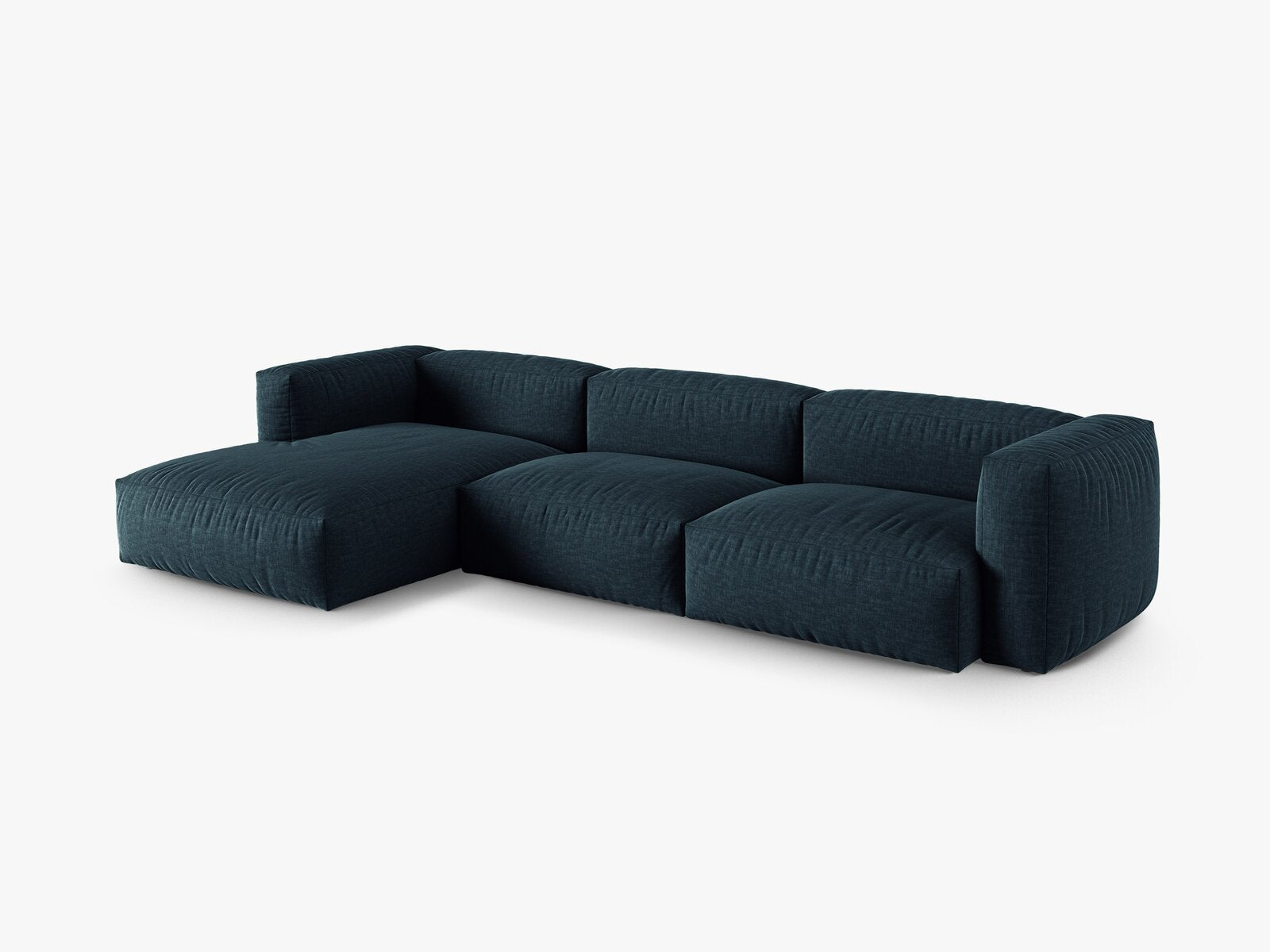 Micadoni Ecksofa Martina 3-Sitzer 90cm Sitztiefe Links Strukturierter Stoff Boston Jeansblau