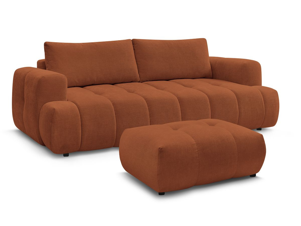 Bobochic Fuji Schlafsofa 3-Sitzer mit Bettkasten und Pouf Stoff Orange