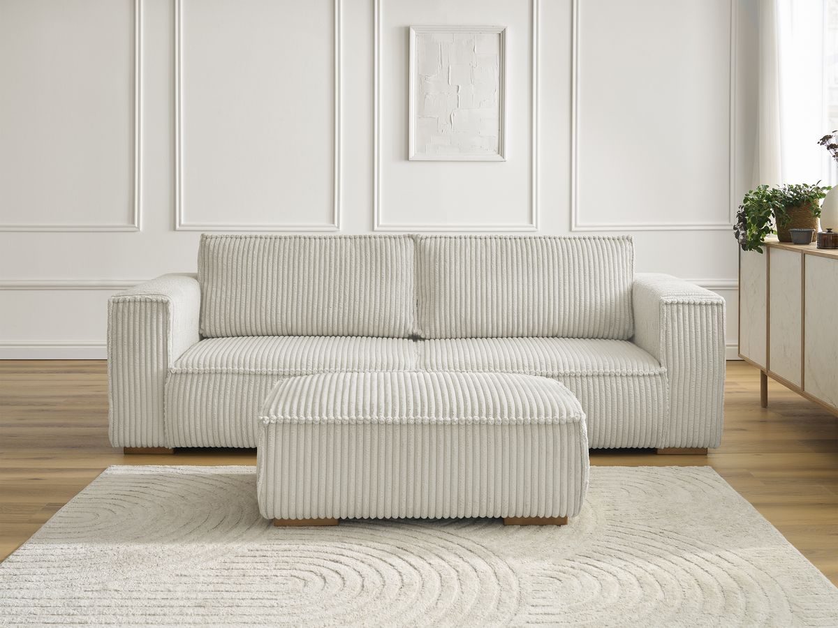Bobochic Chelsea Sofa 4-Sitzer mit Pouf Breitcord weich Beige