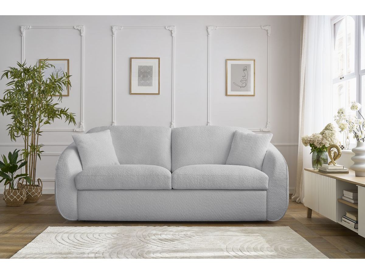 Bobochic Cezanne Schlafsofa 3-Sitzer Bouclé-Stoff Hellgrau, Liegefläche 160 × 194 cm
