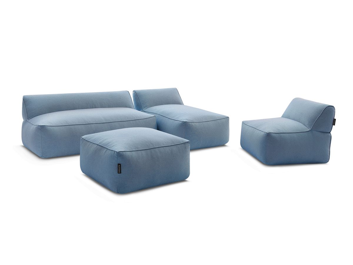 Bobochic Riviera Gartensofa 5-Sitzer mit Pouf Melange-Stoff Dunkelblau