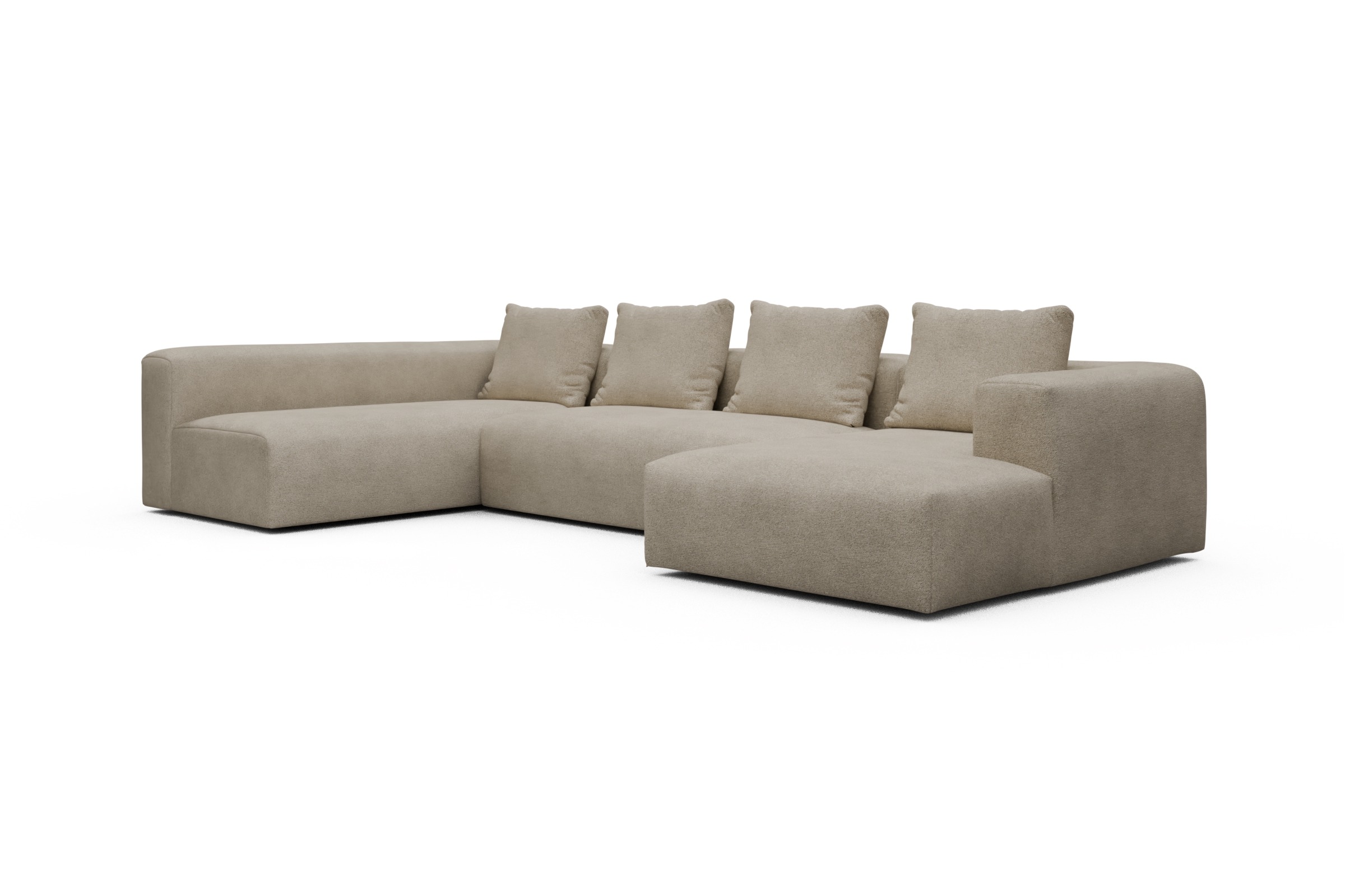 Wohnlandschaft Fred Chaiselongue rechts mit 2-Sitzer und lange Armlehne links Boucle-Belge