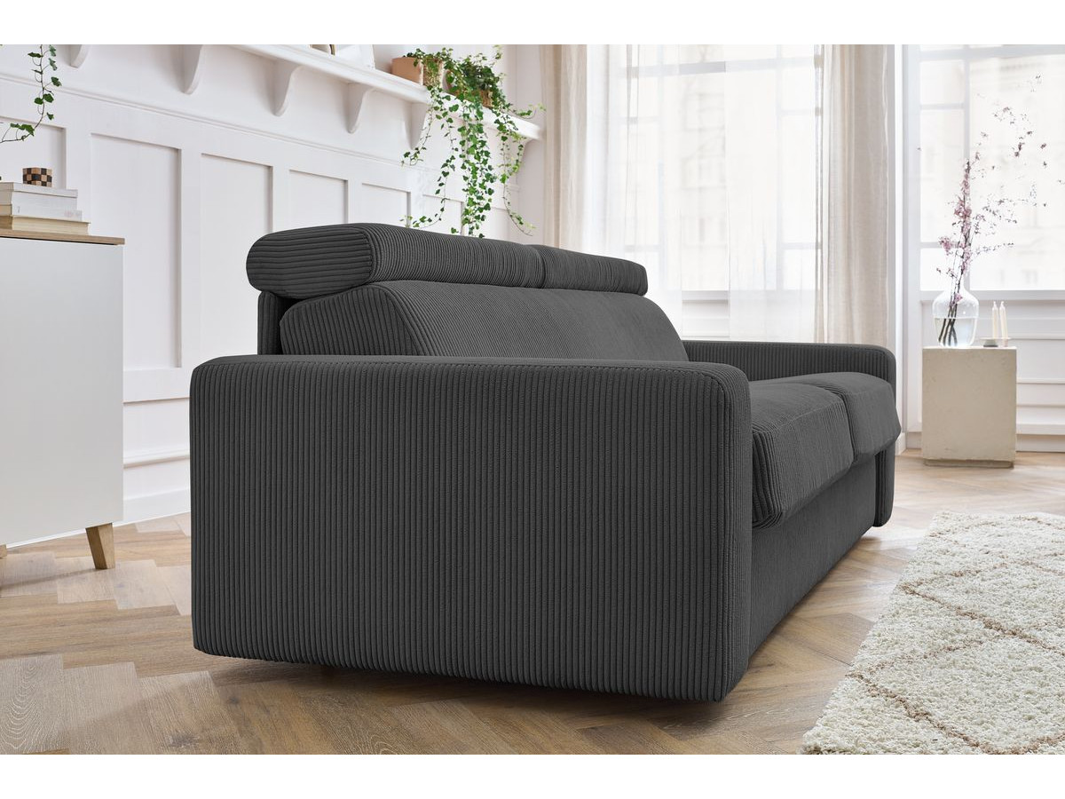 Bobochic Monaco Schlafsofa 3-Sitzer Cordsamt Dunkelgrau, Liegefläche 140 × 190 cm