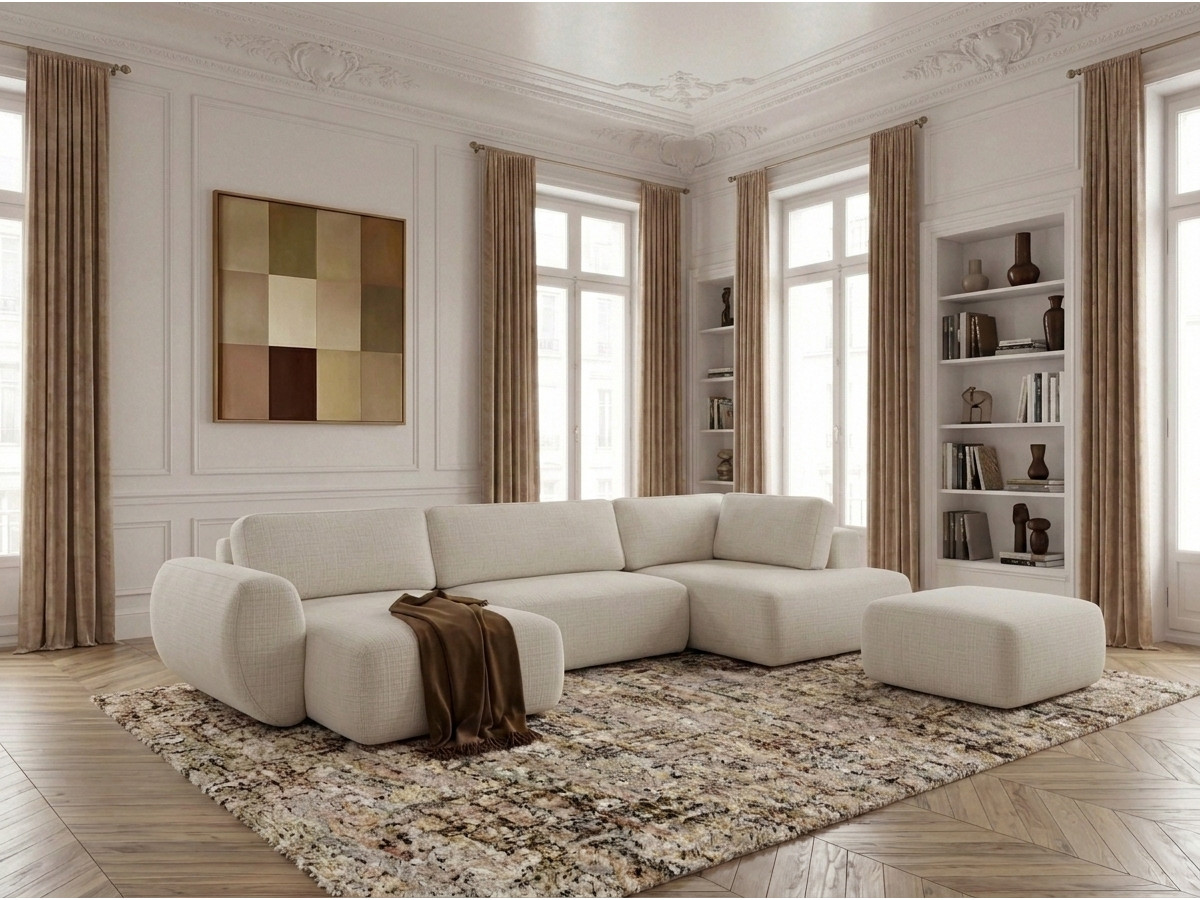 Bobochic Denise Wohnlandschaft mit Pouf Strukturstoff Weiß Ecke links