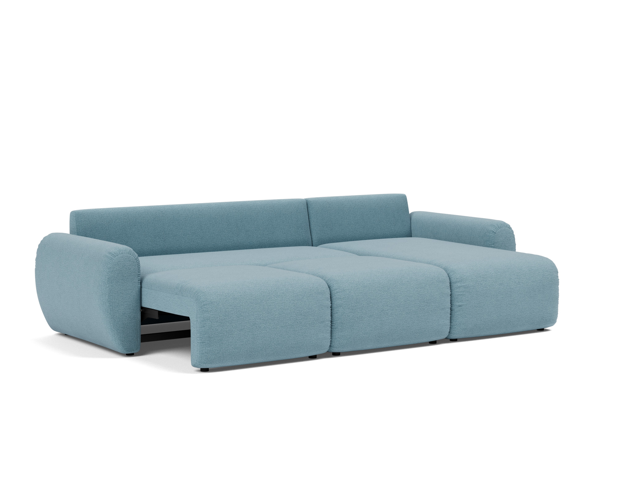 Schlafsofa Norum mit Chaiselongue und Curve-Armlehnen Flachgewebe Mixed Dance 525-Light-Blue