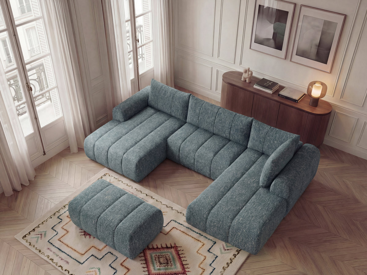 Bobochic Nesty Wohnlandschaft mit Pouf Melange-Stoff Blau Ecke links