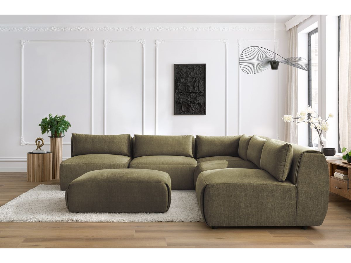 Bobochic Jeanne Ecksofa mit Pouf Samt Grün