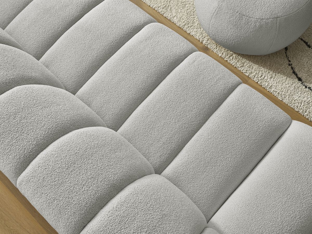 Bobochic Hayden Sofa 4-Sitzer mit Pouf Bouclé-Stoff Hellgrau