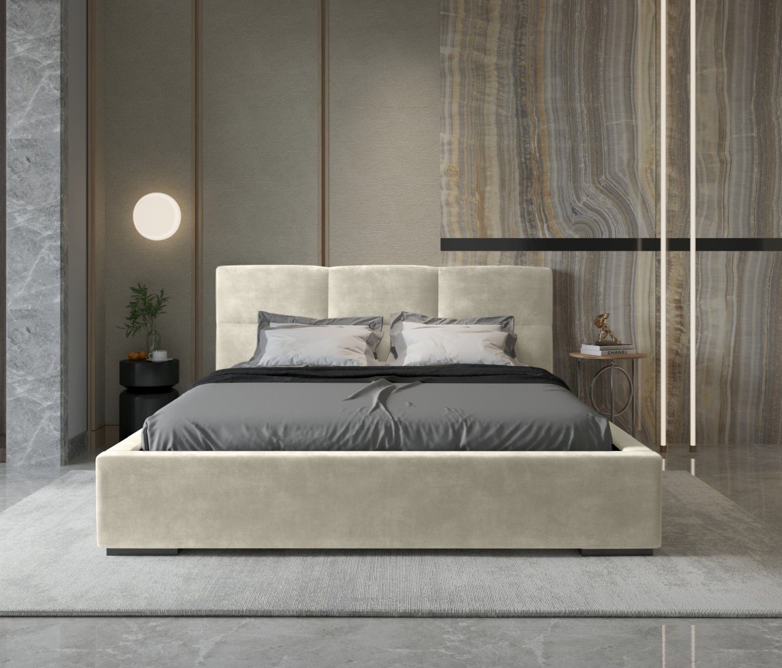 Polsterbett Portoza Samtstoff 140x200 mit Metallrahmen Macau Sand