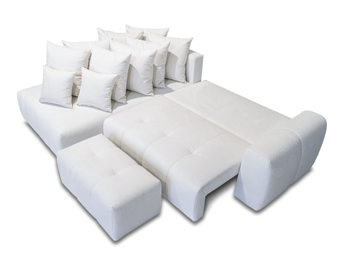 Bobochic Roxelane Ecksofa mit Schlaffunktion und Bettkasten und Pouf Melange-Stoff Weiß Ecke links