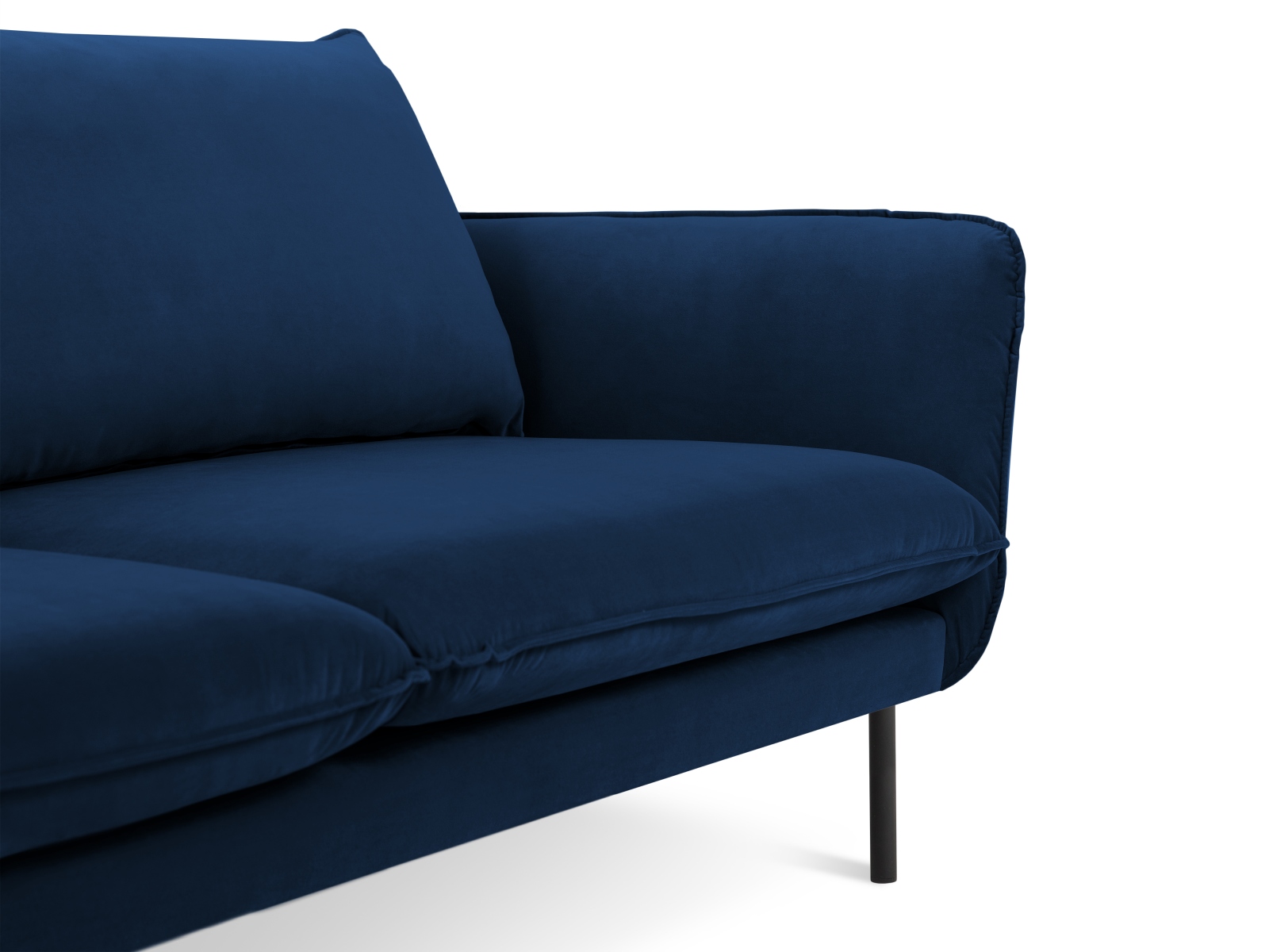 Cosmopolitan Design Sofa Vienna 4-Sitzer Samt Bluvel Königsblau Beine Schwarzes Metall