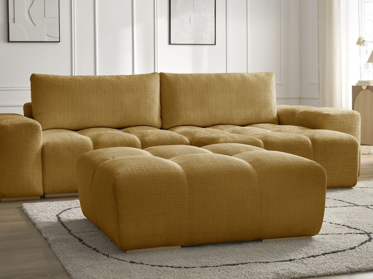 Bobochic Anakin Ecksofa mit Pouf, 2 Kissen Strukturstoff Gelb