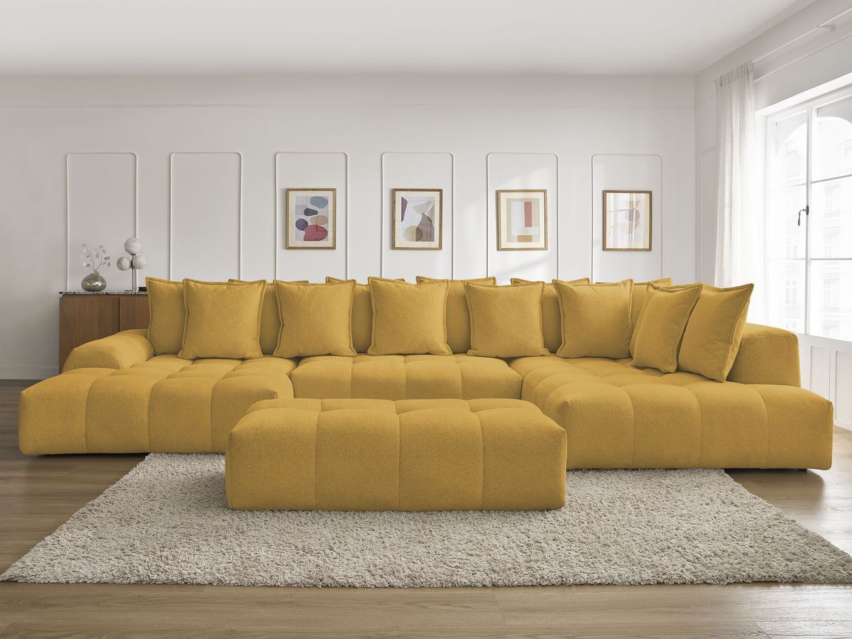 Bobochic Everest Wohnlandschaft mit Pouf, 14 Kissen Melange-Stoff Gelb Ecke links