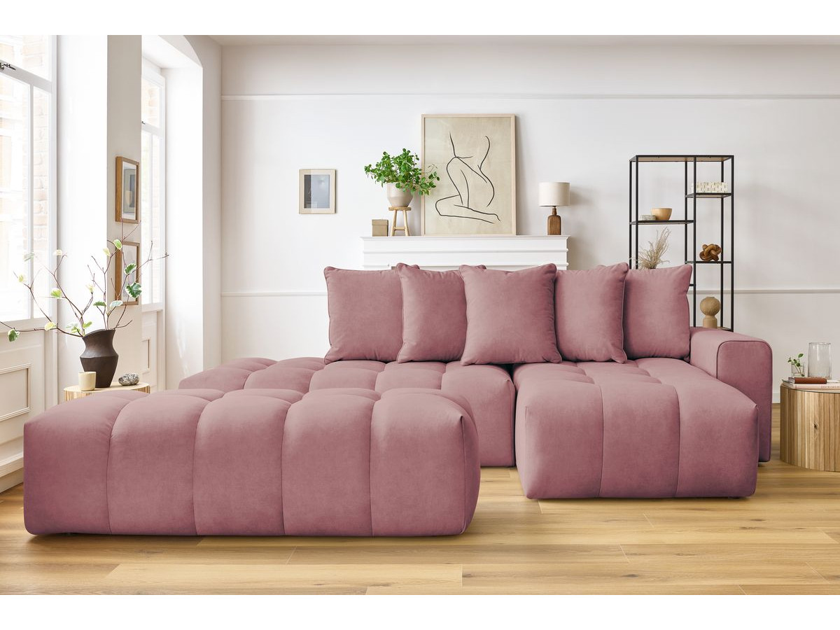 Bobochic Mont-blanc Ecksofa mit Pouf Samt Rosa Ecke rechts