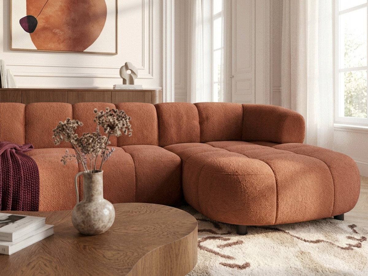 Bobochic Lovely Ecksofa mit Schlaffunktion Stoff Orange Ecke rechts