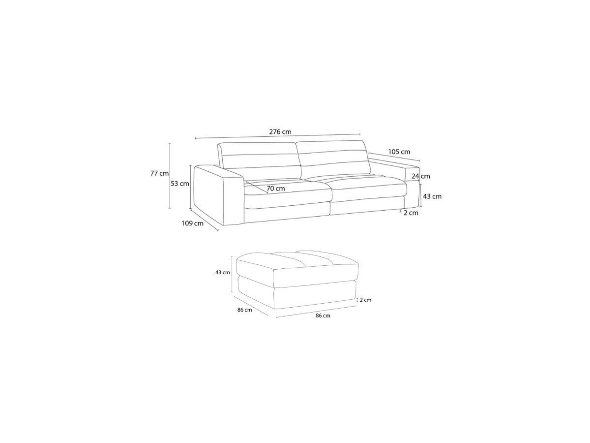 Bobochic Sierra Sofa 4-Sitzer mit Pouf Samt Schwarz