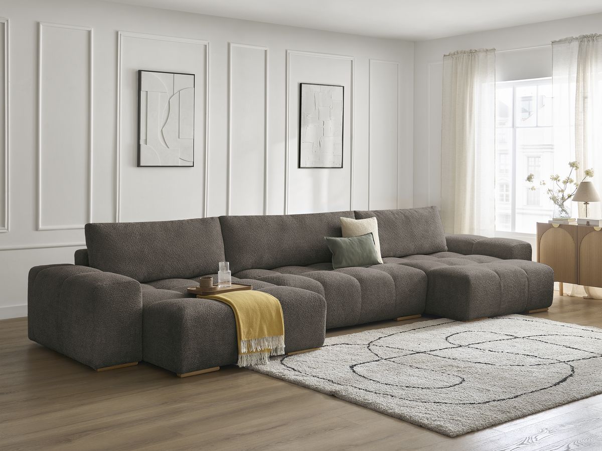 Bobochic Anakin Wohnlandschaft, 3 Kissen Bouclé-Stoff Braun