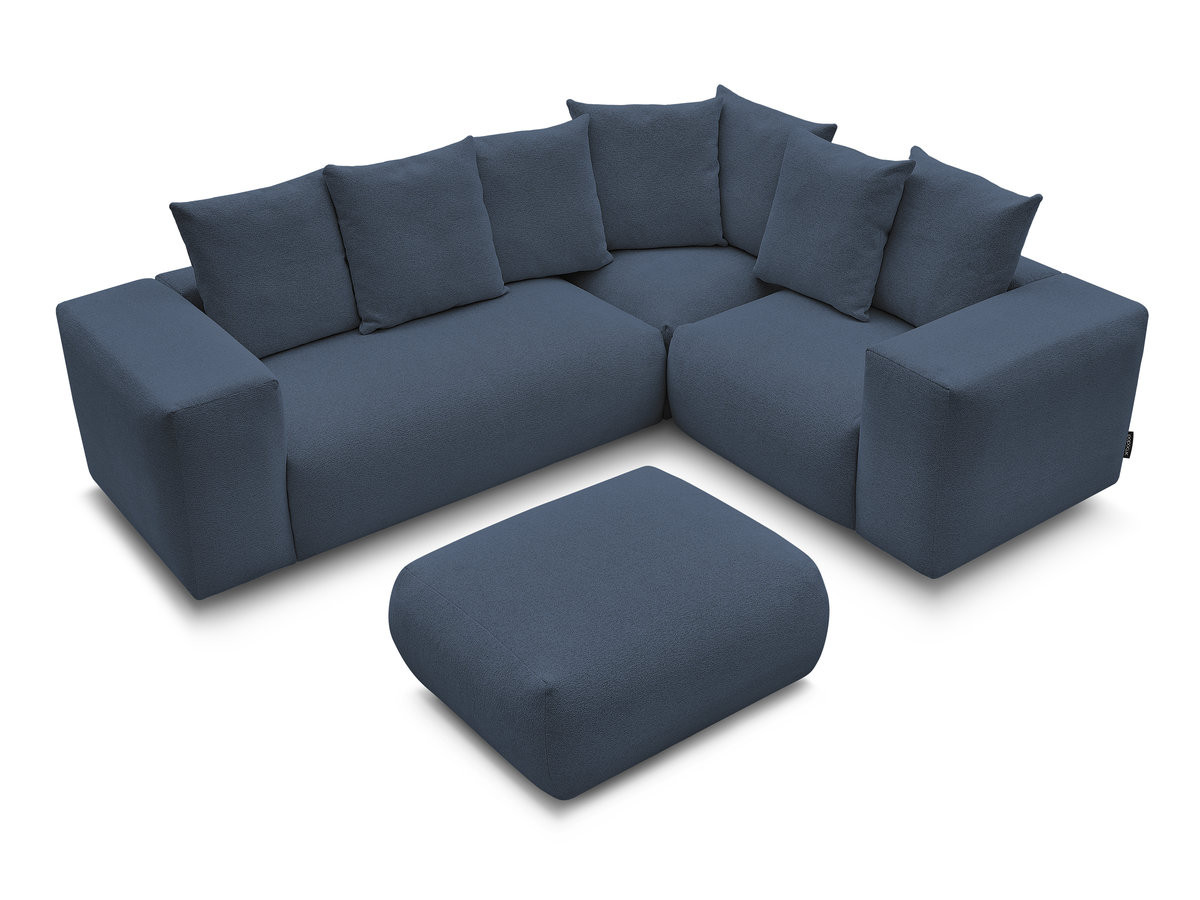 Bobochic Voltaire Ecksofa mit Pouf 268 × 214 cm Melange-Stoff Dunkelblau Ecke rechts