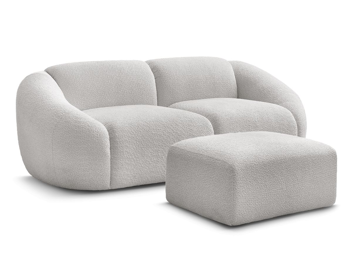 Bobochic Tina Sofa 3-Sitzer mit Pouf Bouclé-Stoff Hellgrau