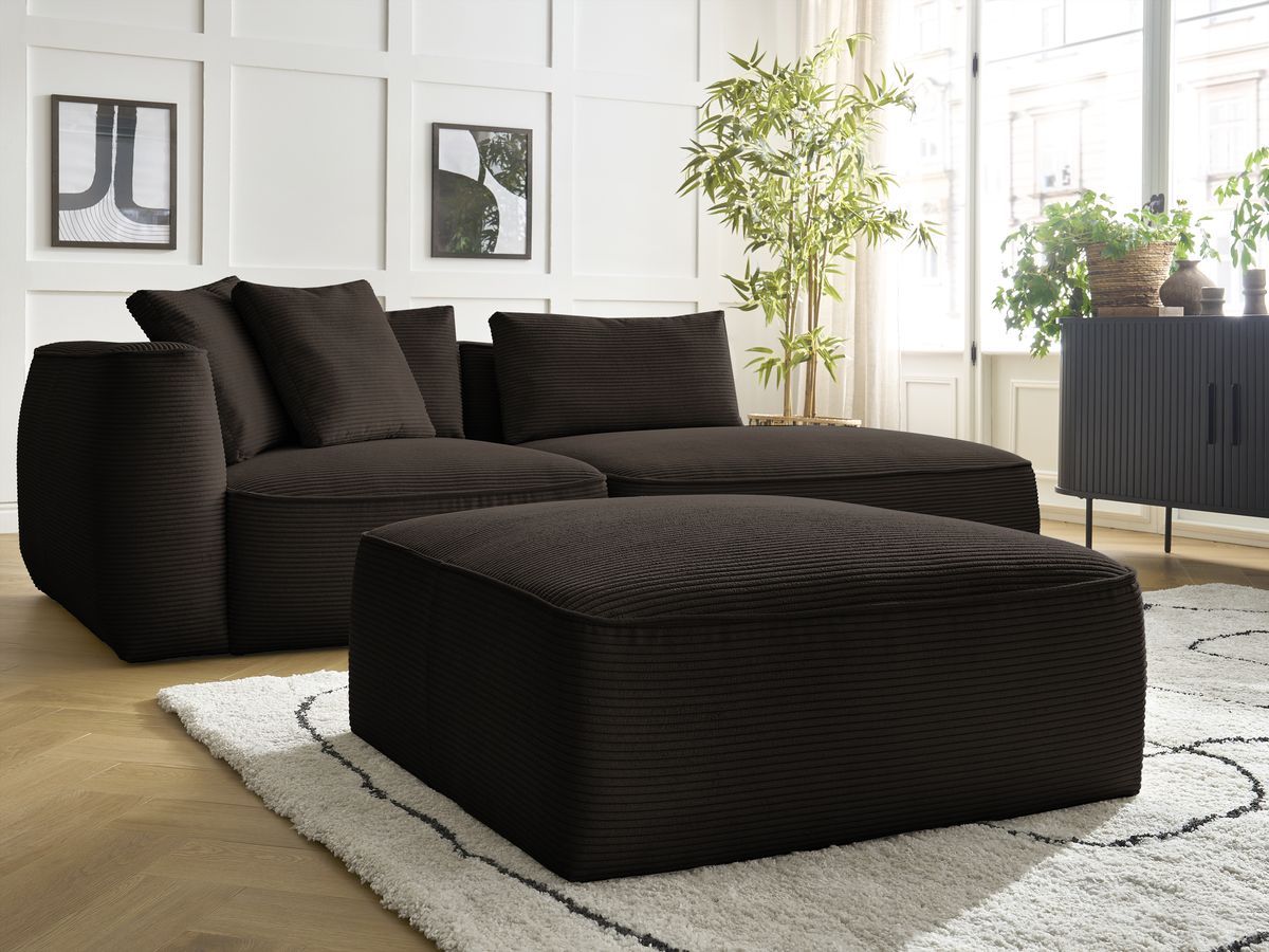 Bobochic Leopold Sofa 4-Sitzer mit Pouf Cordsamt Braun Armlehne links