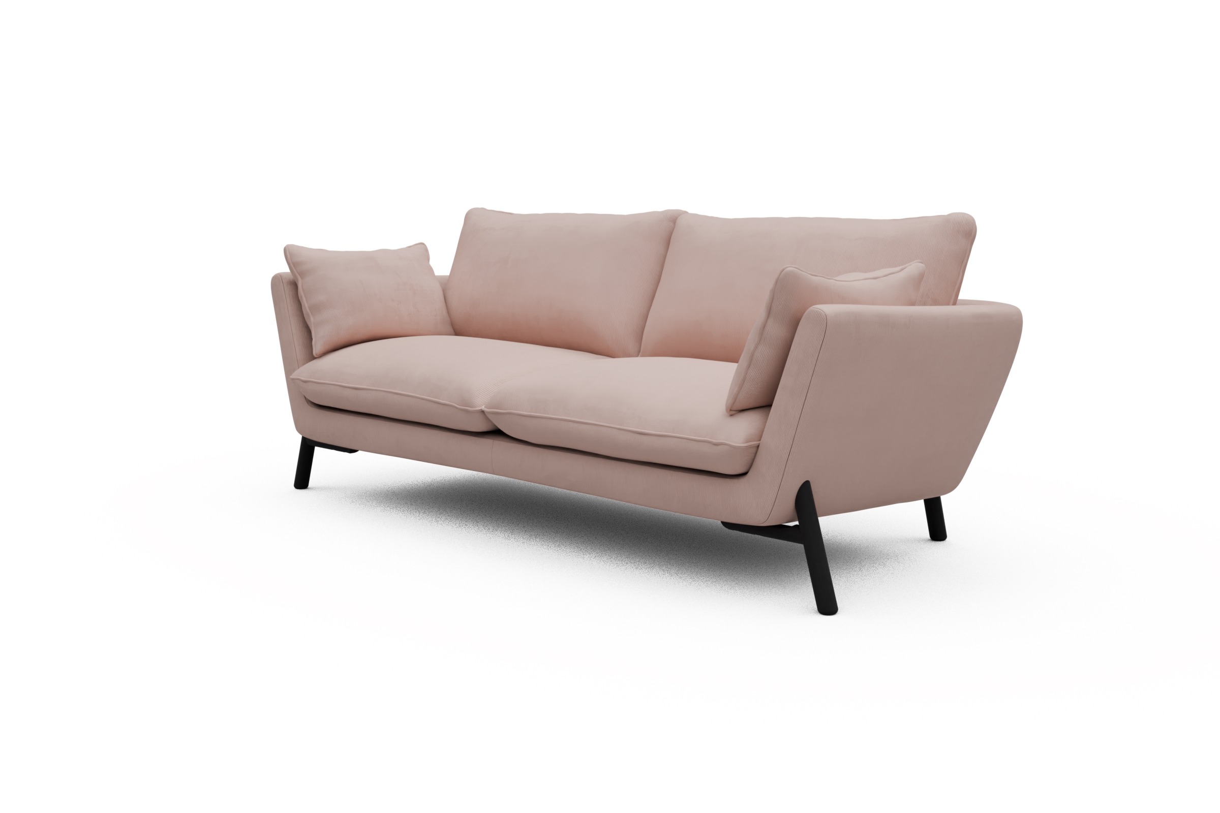 Sofa Emil 3-Sitzer Beinfarbe Eiche Schwarz Cordufine-Blush