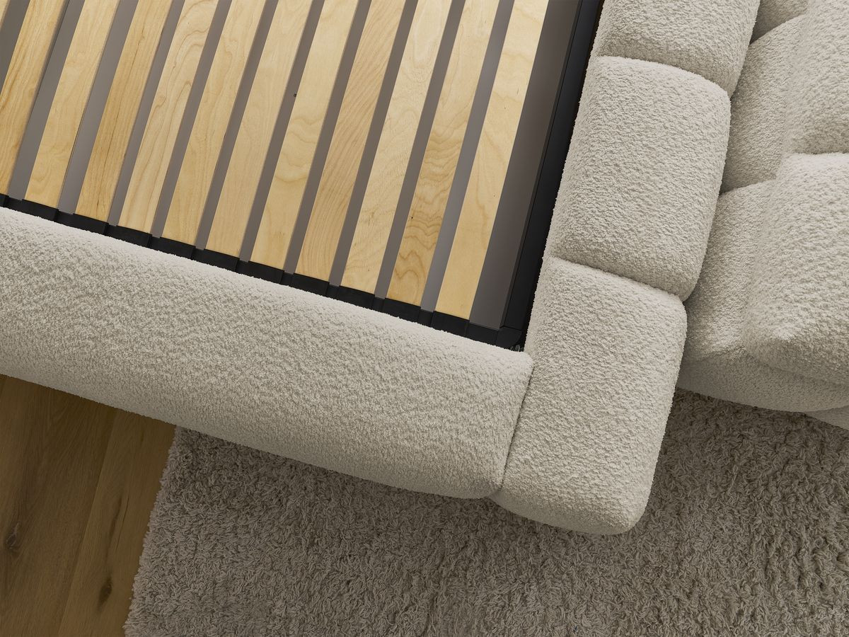 Bobochic Denali Polsterbett mit Bettkasten mit Bettbank Bouclé-Stoff Beige, Liegefläche 140 × 190 cm