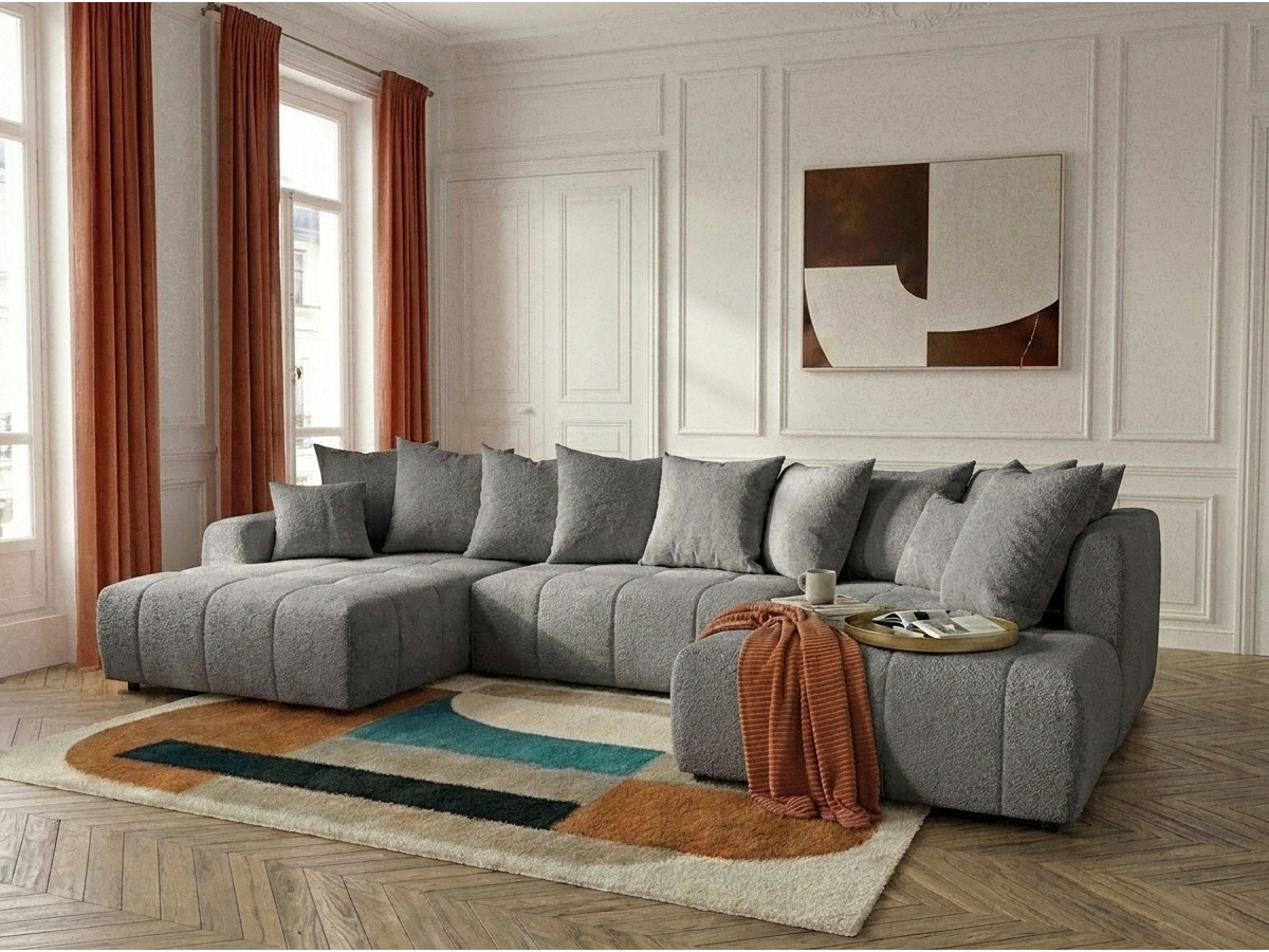 Bobochic Roxelane Wohnlandschaft Bouclé-Stoff Dunkelgrau Ecke links