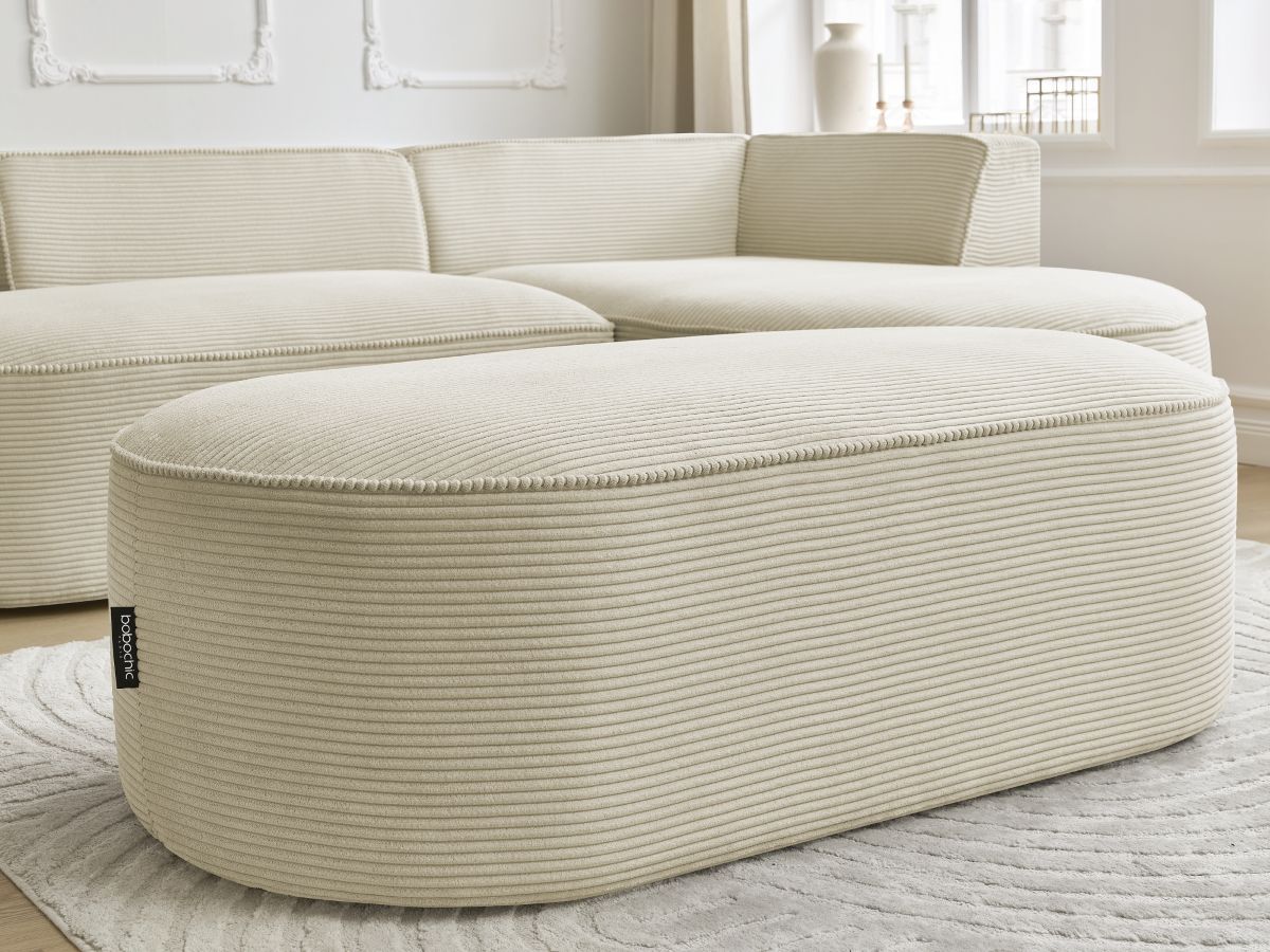 Bobochic Rousseau Ecksofa mit Pouf Cordsamt Beige Ecke rechts