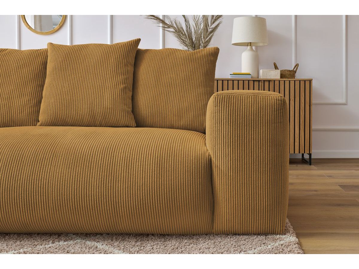 Bobochic Voltaire Ecksofa mit Pouf 268 × 214 cm Cordsamt Gelb Ecke links