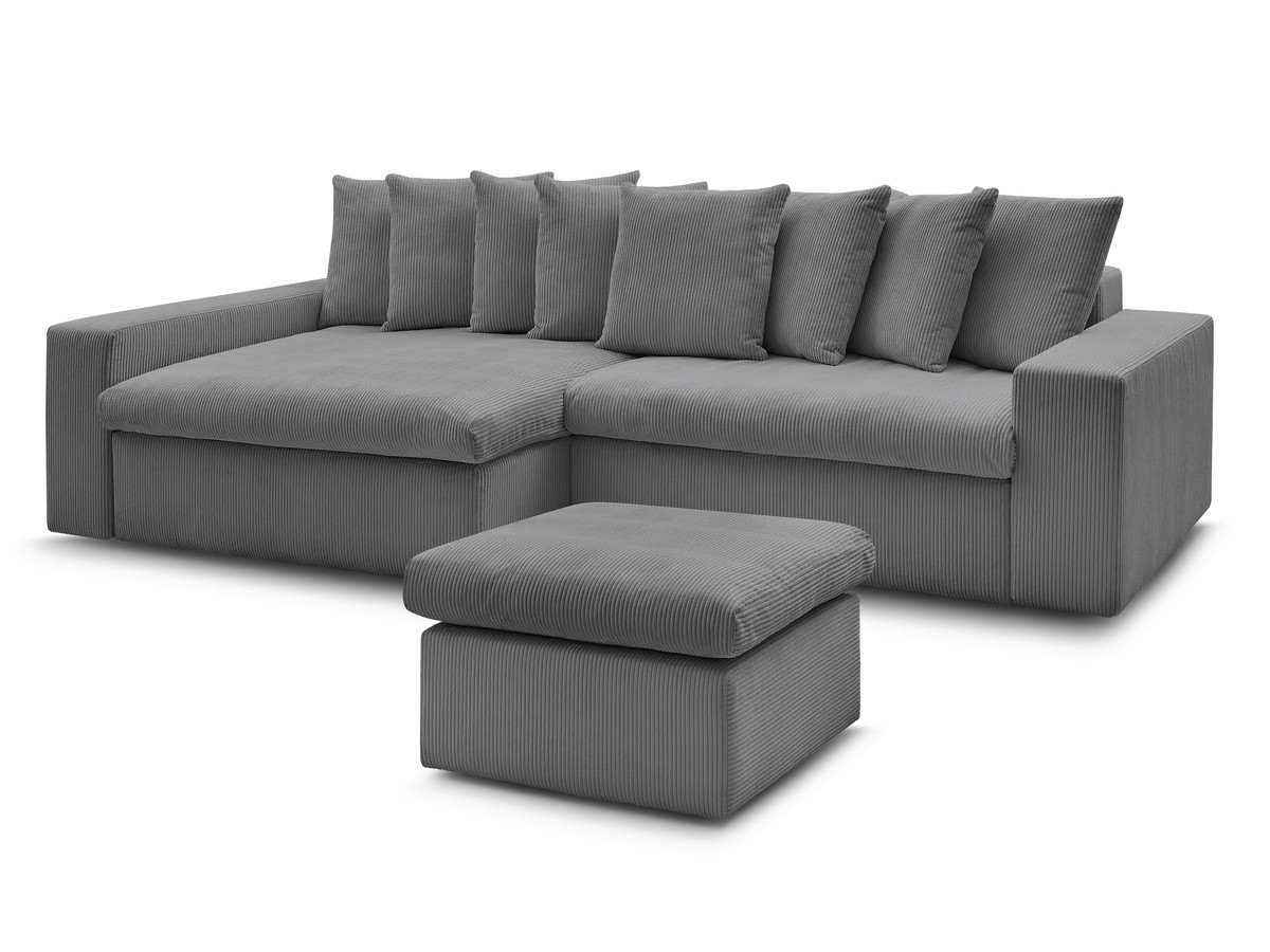 Bobochic Enore Ecksofa mit Pouf Cordsamt Dunkelgrau Ecke links