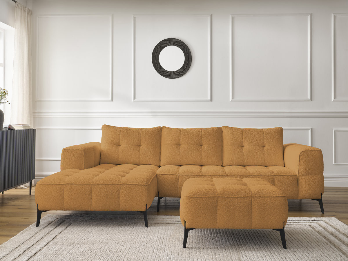 Bobochic Anis Ecksofa mit Pouf Bouclé-Stoff Gelb Ecke links