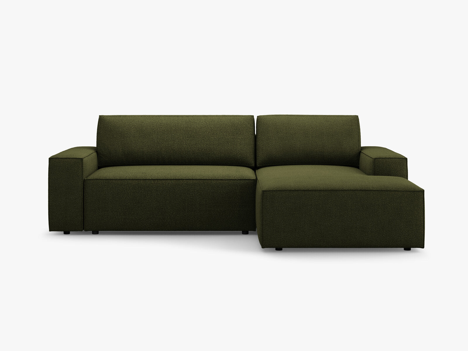 Micadoni Schlaf-Ecksofa Jodie 3-Sitzer Rechts Boucle Dunkel-Olivgrün