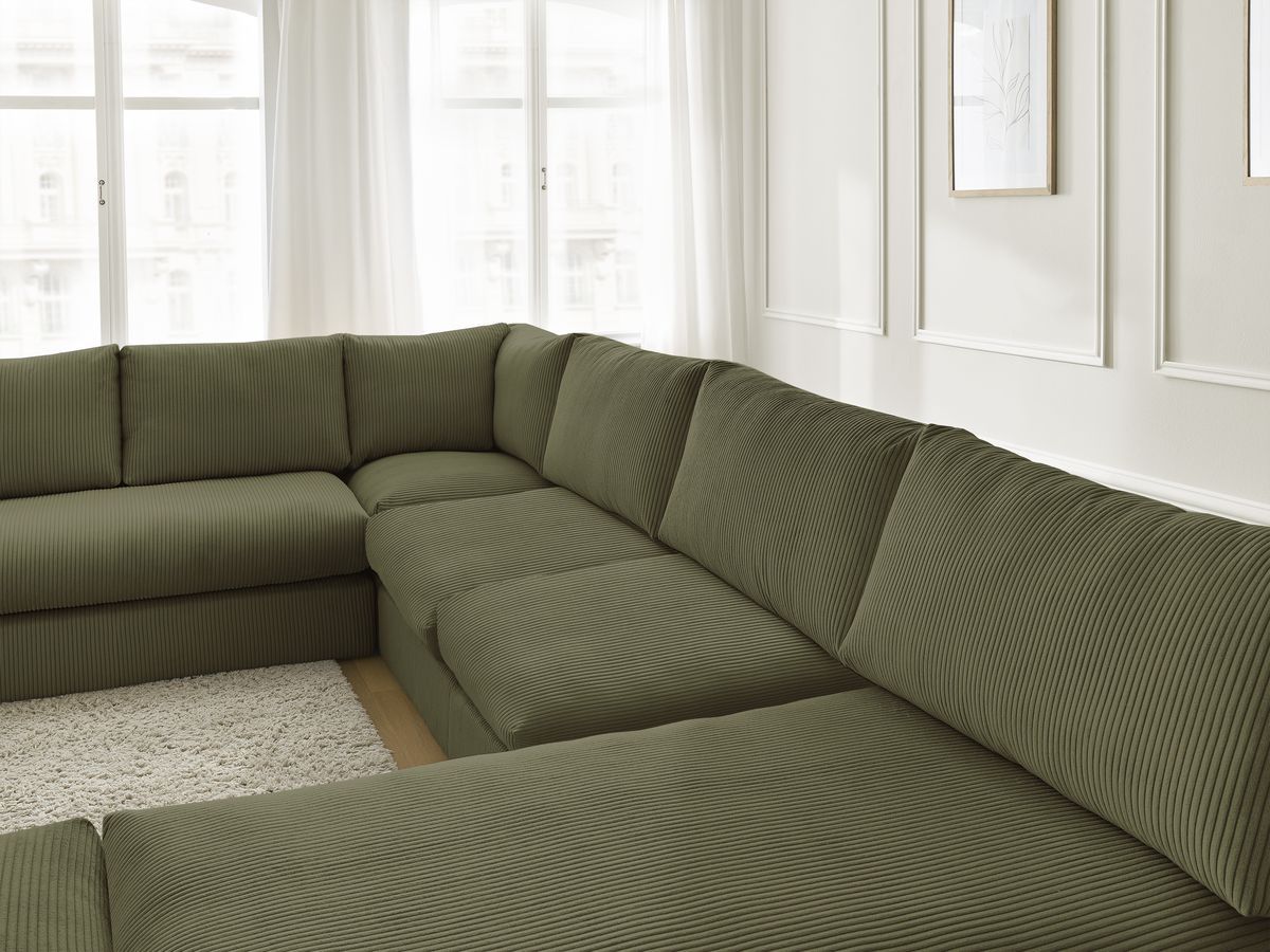 Bobochic Paris Ecksofa mit Pouf 369 × 167 cm Cordsamt Grün
