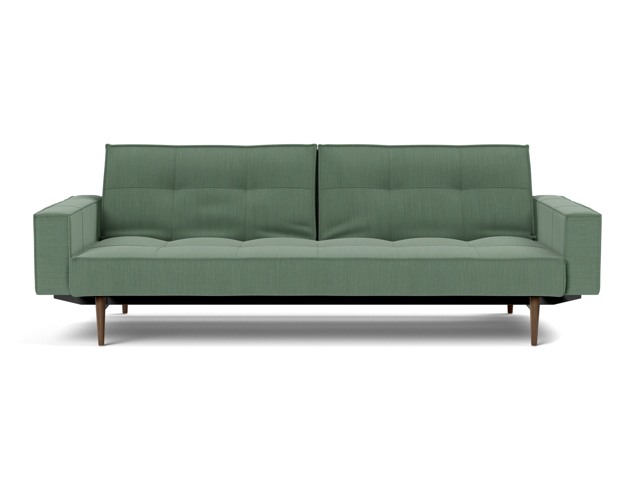 Schlafsofa Splitback mit Armlehnen Flachgewebe Elegance 518-Green Beine Styletto Eiche dunkel