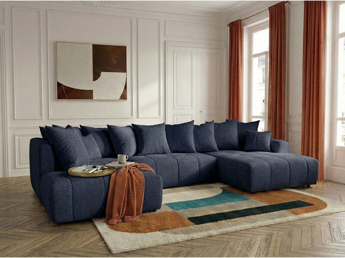 Bobochic Roxelane Wohnlandschaft Bouclé-Stoff Dunkelblau Ecke rechts