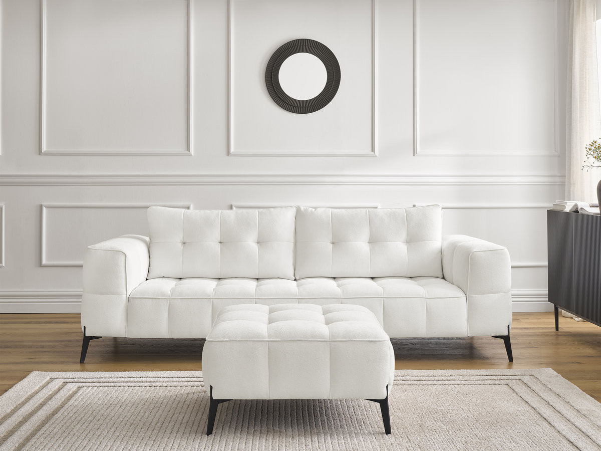 Bobochic Anis Sofa 3-Sitzer mit Pouf Strukturstoff Weiß