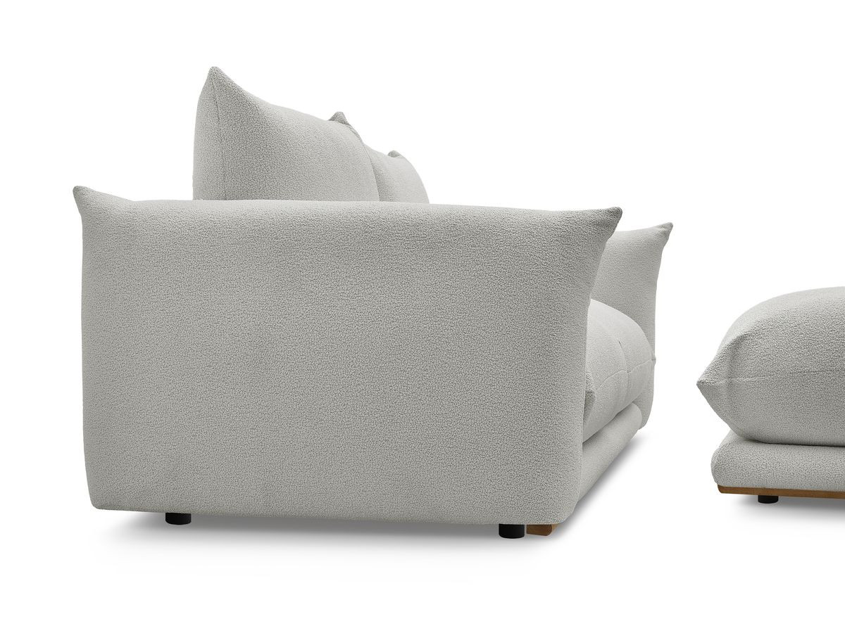 Bobochic Ernest Sofa 3-Sitzer mit Pouf 193 × 106 cm Bouclé-Stoff Hellgrau